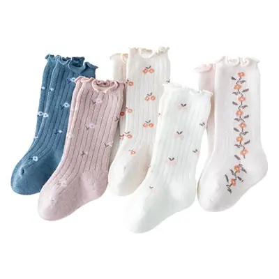 Children's White Floral Mid-Tube Socks Spring Autumn Cotton