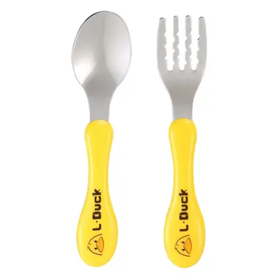 Yellow Duck Stainless Steel Fork Spoon Set for Kids 3-6Y