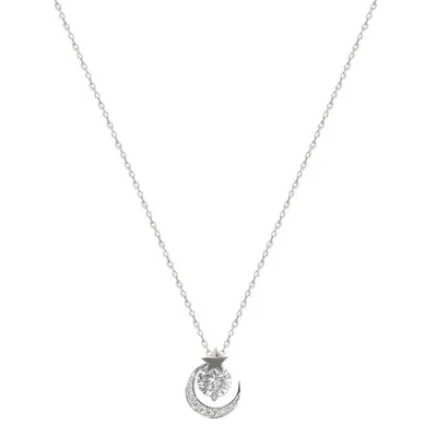Women Star Moon Necklace with Zircon Pendant Silver Chain