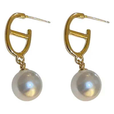Silver Pearl Diamond Embedded Geometric Earrings for Women