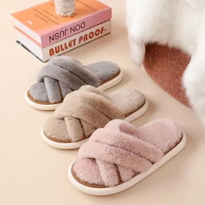 Pink Fur EVA Slippers for Women Winter Home Wear
