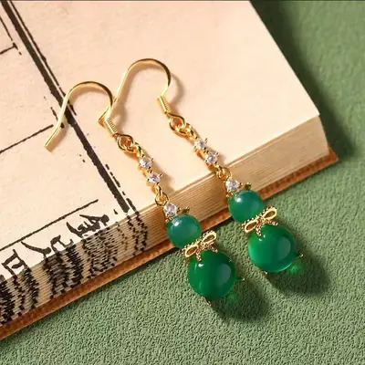 Green Tassel Earrings for Women Ancient Style