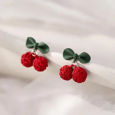 925 Sterling Silver Cherry Earrings Red Green