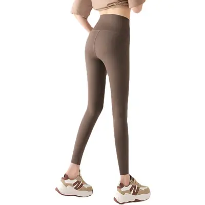 Cross-Waist V-Back Croc Slimming Leggings Brown