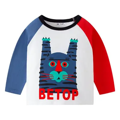 2026 Kids Long Sleeve T-Shirt Blue Red Cat Print