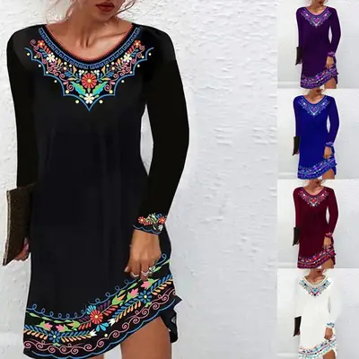 Black Printed Long Sleeve Kurta with Embroidery