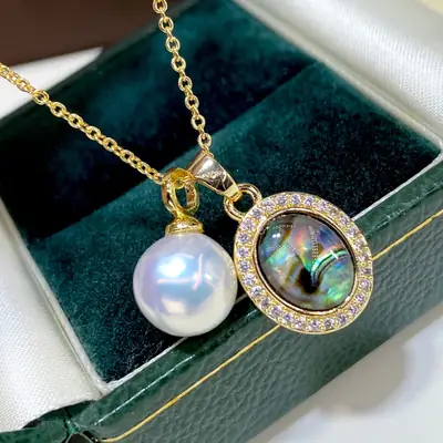 New Gold Abalone Pearl Necklace with 18K Gold Plated Pendant