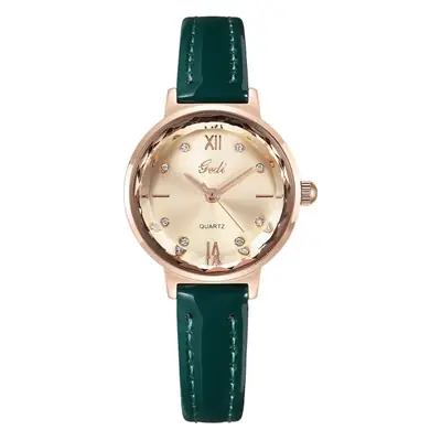 Red Leather Watch with Diamond Face for Women