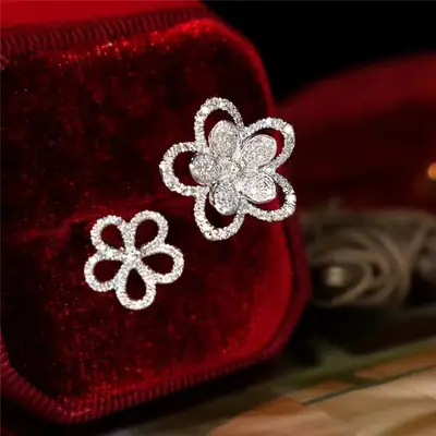 Double Flower Ring Women's Gold Plated Petal Design