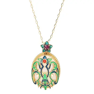 Vintage Court Style Enamel Painted Jade Pendant Necklace