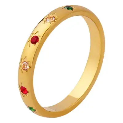Titanium Steel Ring with Red Zircon Accents