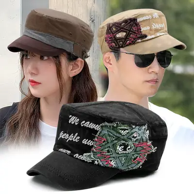 Men Retro Embroidered Black Cap Travel Sun Hat