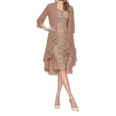 Lace Chiffon Midi Dress S-5XL Solid Color