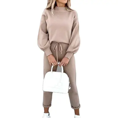 2022 Fleece Sweatshirt Suit Grey High Collar Long Sleeve