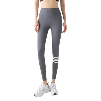 Black Printed Leggings with 4-Stripe Design for Women
