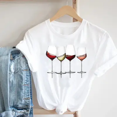 Women Butterfly Print T-Shirt White Casual 90s