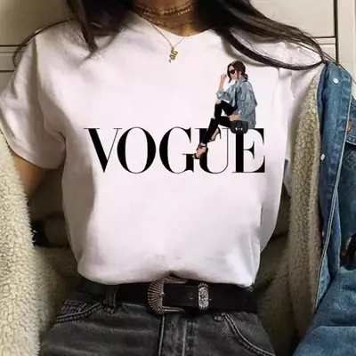 Women White Paris Print T-Shirt Short Sleeve Loose Fit