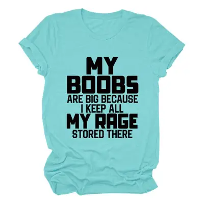 Women's Blue My Boobs Graphic T-Shirt Short Sleeve