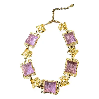Western Middle Ancient Jewelry Necklace Earrings Set Real Gold Plated Purple Jelly