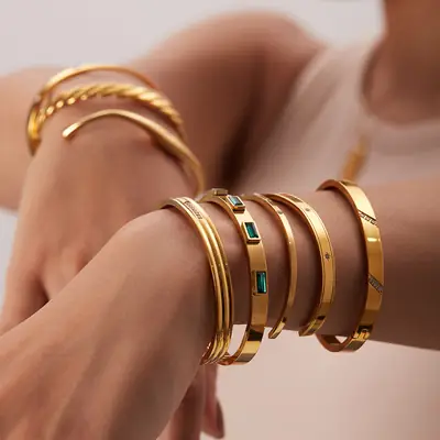 Open Gold Bracelet Set for Women High-end Zircon