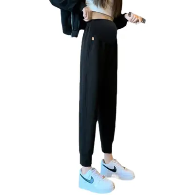 Plus Size Fleece Lined Maternity Leggings Black