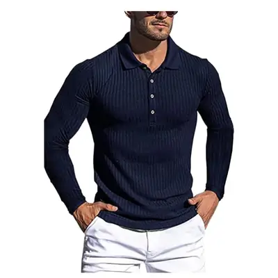 Men's Long Sleeve Knitted Polo Shirt Brown Slim Fit