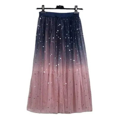 Women Gradient Starry Sky Mesh Midi Skirt