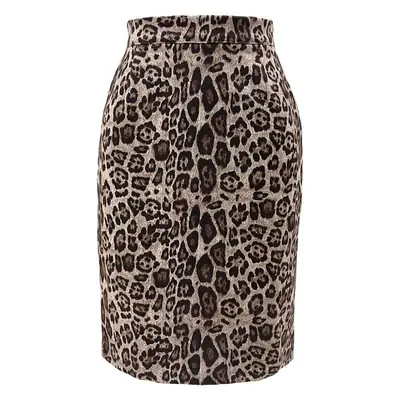 2023 Leopard Print High Waist Midi Skirt Women
