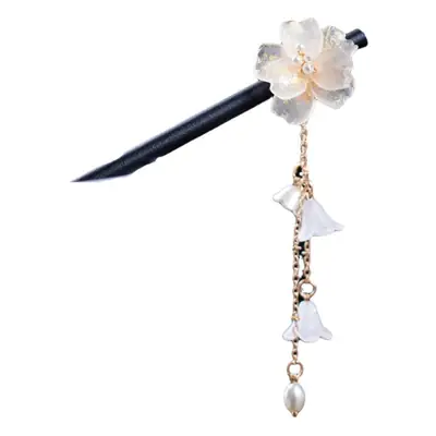 Women's Wooden Tassel Hairpin with Flower Design