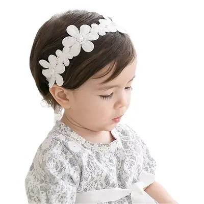 White Floral Baby Hair Band for Girls