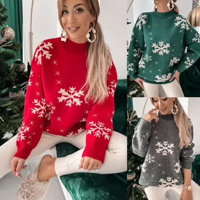 Women's 2022 Snowflake Embroidered Half-Turtleneck Sweater