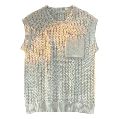 Men's Green Knitted Round Neck Vest Spring Autumn