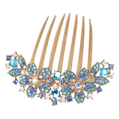 Gold Plated Seven-Tooth Hair Comb with Double Flower Design