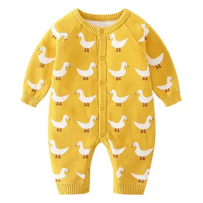 Newborn Baby Jumpsuit Yellow Duck Print Double Layer