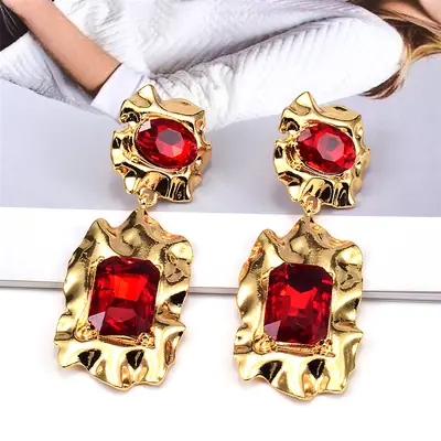 Red Gemstone Gold Plated Earrings Set for Women