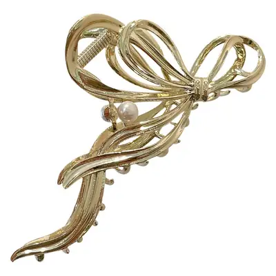 Bow Metal Hair Clip with Pearl & Gold Finish