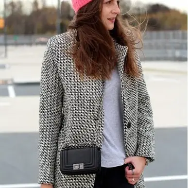 Women's Wool Slim Fit Coat Grey Houndstooth 2025