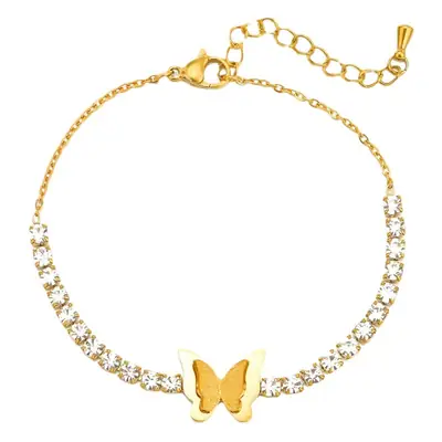 18K Gold Diamond Butterfly Clover Bracelet 150mm