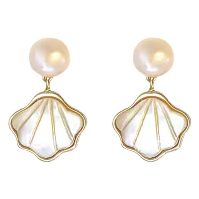 One Bei Zi Fritillary Earrings Silver Needle Women's Niche High-end Light Luxury Fan-shaped Natural Freshwater Pearl Earrings
