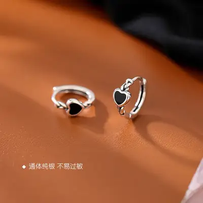 925 Sterling Silver Black Love Ear Ring Women 2022 New Fashion