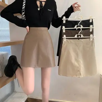 2022 Black PU Leather High Waist Anti-Slip Skirt