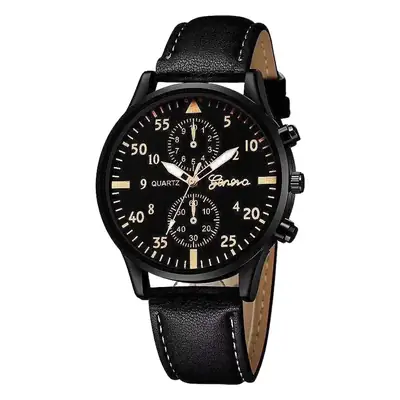 Men's Chronograph Watch Black Leather Band 60" Double Scale