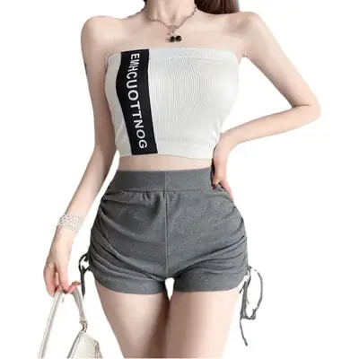 Black Lace-Up High Waist Sports Shorts Women 2023