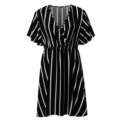 Plus Size Striped V-Neck Dress Red White
