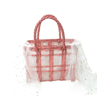 Transparent Woven Handbag with Star Moon Yarn Decoration