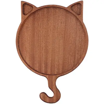 Wooden Cat Design Pizza Plate for Home Kitchen