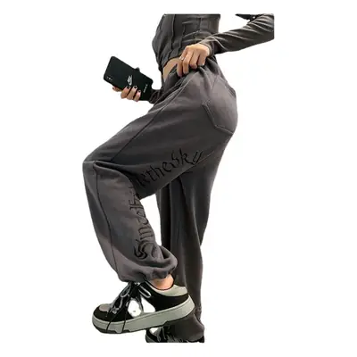 Women's Plus Size Gray Sweatpants with Embroidered Design