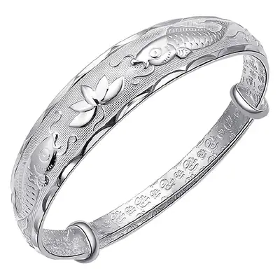 Silver Plated Double Fish Lotus Bracelet for Women