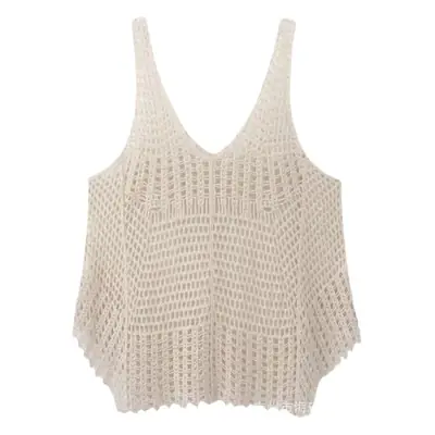 Women's Camisole Sweater Top Cream Hollow Sleeveless Summer