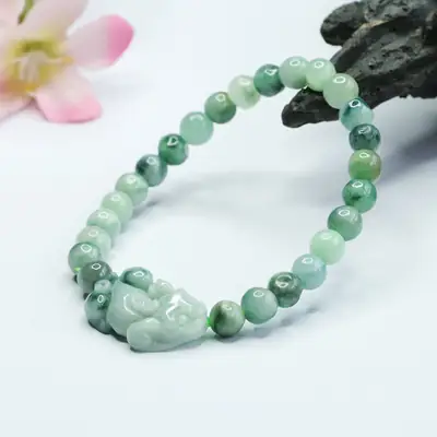 Guan Yu Jade Bracelet with Pixiu & Floating Flowers Design